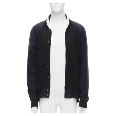 Pre-owned Sacai Navy Black Cotton Cashmere Blend White Raglan Bomber Jp2 M