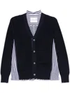 Sacai Knit Cardigan With V-neck And Striped Pattern In Navy Blue