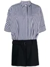 Sacai Cotton Poplin Dress Striped Pattern In Navy Blue