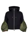 Sacai Zip-up Hoodie With Nylon Sleeves In Navy Blue