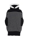 Sacai Navy Blue Striped Hooded Cape In Navy Blue