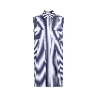 Sacai Navy Blue Stripes Cotton Thomas Mason Dress In Grey