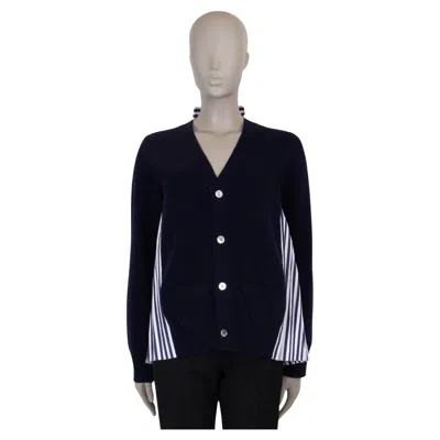 Pre-owned Sacai Navy Blue Wool Knit & Striped Poplin Cardigan Sweater 1 S