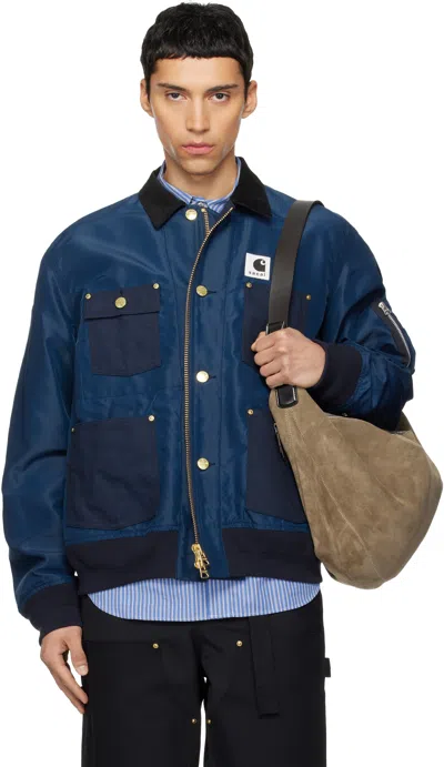 Sacai Carhart Wip Padded Shell And Cotton-twill Bomber Jacket In Blue