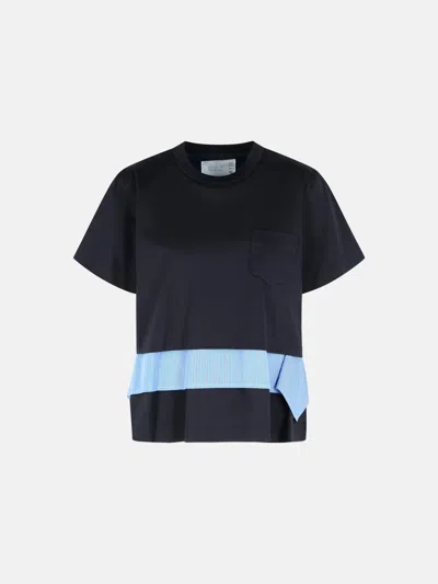 Sacai Navy Cotton Blend T-shirt In Blue