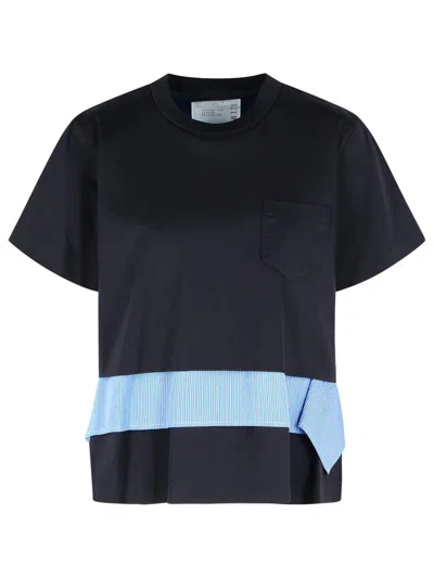 SACAI SACAI NAVY COTTON BLEND T-SHIRT