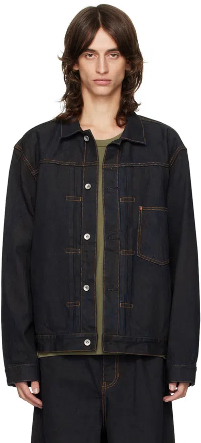 Sacai Navy Denim Print Jacket In 499 Indigo