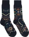 Sacai Navy Floral Socks In Black