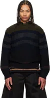 Sacai Navy Horizontal Stripe Knit Pullover Sweater In Blue