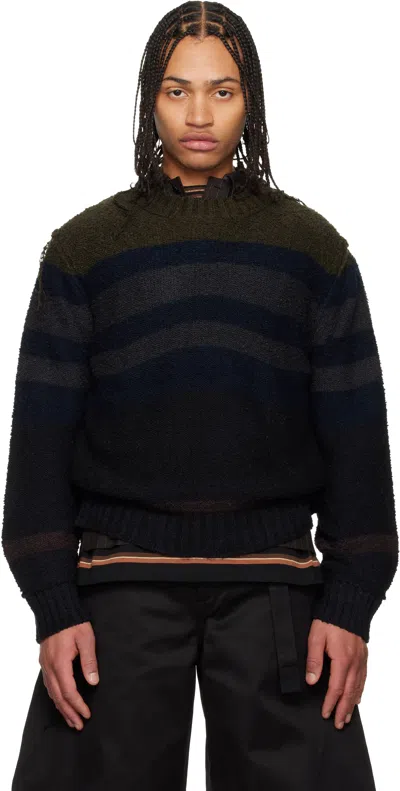 Sacai Navy Horizontal Stripe Knit Pullover Sweater In Blue