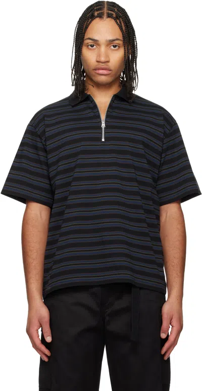 Sacai Navy Horizontal Stripe Polo In Black
