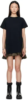 Sacai Black Nylon Twill & Cotton Jersey Minidress