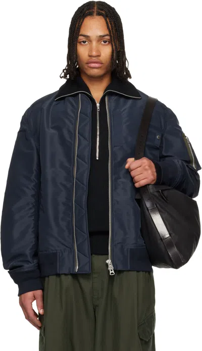 Sacai Navy Nylon Twill Blouson Bomber Jacket In Blue