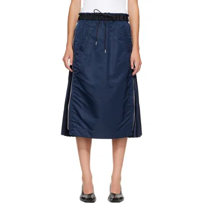 Sacai Navy Nylon Twill Midi Skirt In Blue