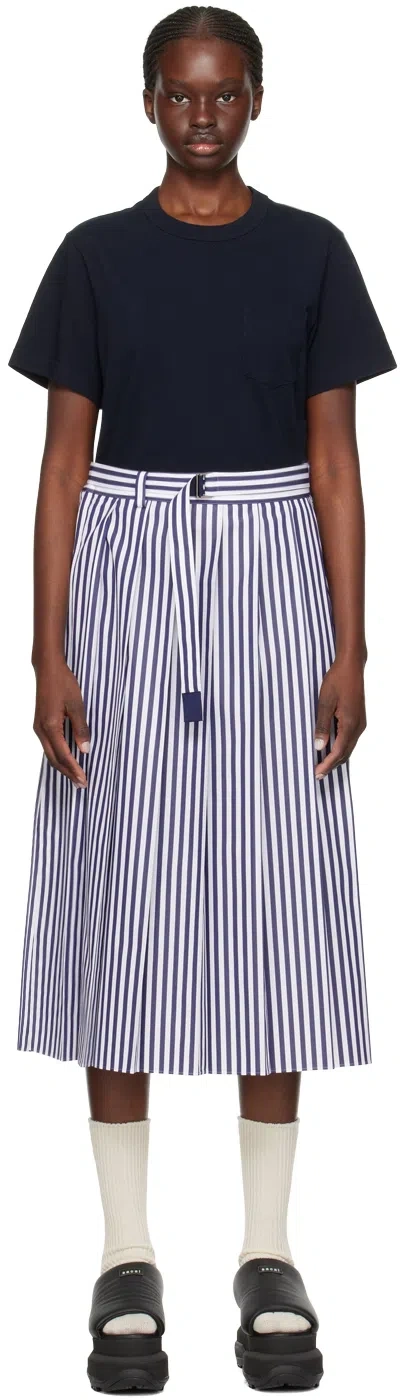 Sacai Navy Overlay Midi Dress In Blue