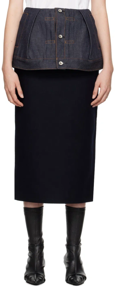 Sacai Navy Paneled Midi Skirt In 499 Indigo