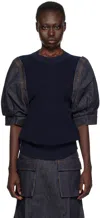 Sacai Navy Paneled Sweater In 499 Indigo
