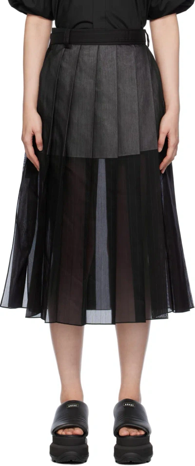 Sacai Navy Pinstripe Midi Skirt In 201 Navy