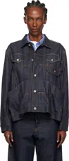 Sacai Navy Pleated Denim Jacket In Blue