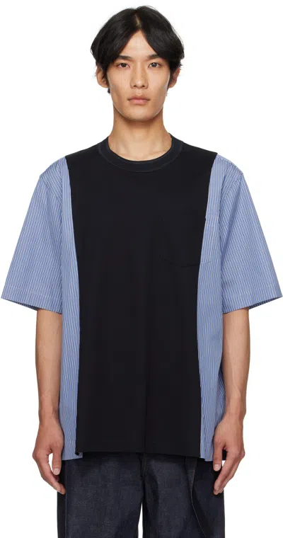 SACAI NAVY POPLIN & COTTON JERSEY T-SHIRT
