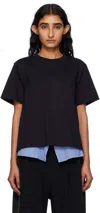 Sacai Navy Poplin & Cotton Jersey T-shirt In Black