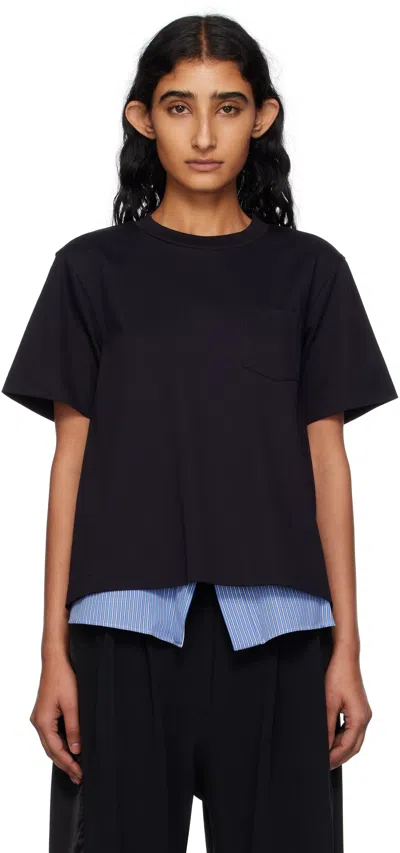 Sacai Navy Poplin & Cotton Jersey T-shirt