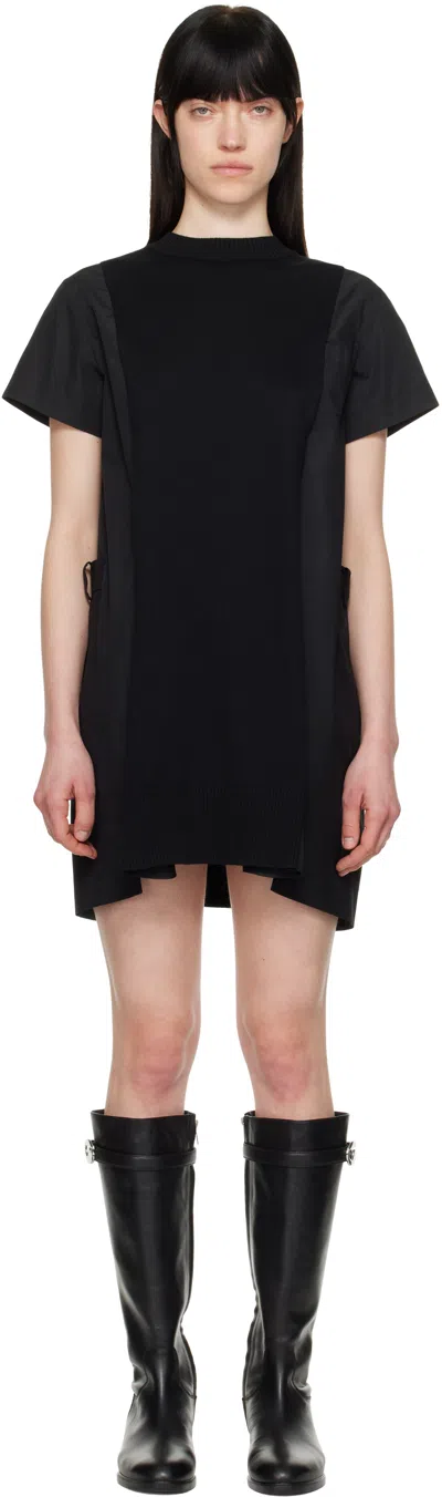 Sacai Black Poplin & Knit Minidress In 001 Black