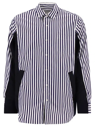 Sacai Navy Poplin Shirt For Men In Relaxed Fit And Patchwork Construction