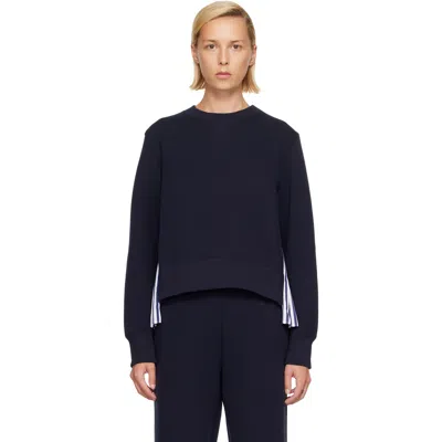 Sacai Navy Sponge Sweat & Cotton Poplin Sweatshirt In 240 Navy×navy Stripe