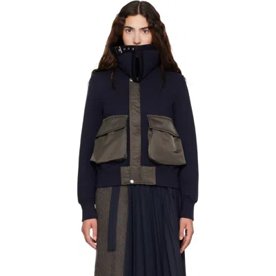 Sacai Navy Sponge Sweat Blouson Jacket In Blue