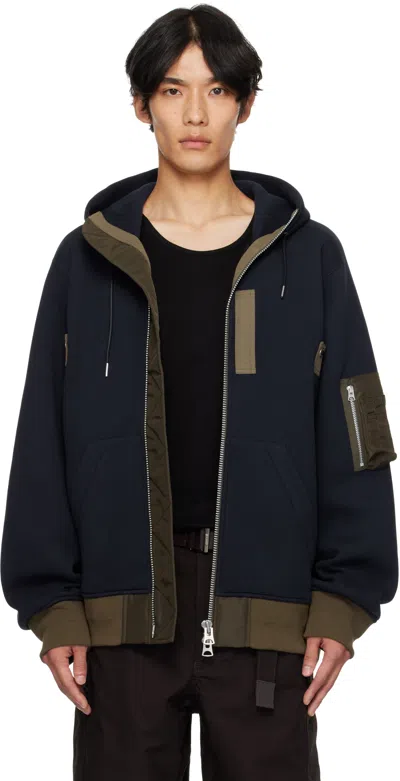 SACAI NAVY SPONGE SWEAT HOODIE