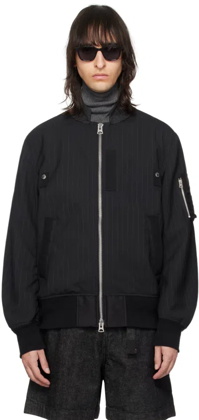 Sacai Navy Striped Bomber Jacket In 201 Navy