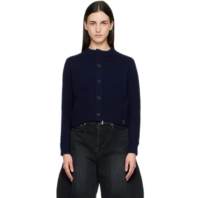 Sacai Navy Wool Knit Cardigan In 201 Navy