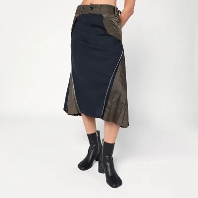 SACAI NAVY/KAKI TAILORED SKIRT