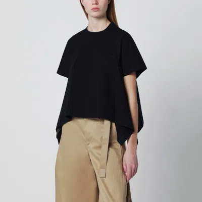 Sacai Draped Hem T Shirt Short Sleeves In Black