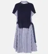 Sacai X Thomas Mason Layered Mixed Media Dress In Navyxnavy Stripe