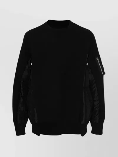 Sacai Neckline Sweater With Sleeve Zip Pocket In Black