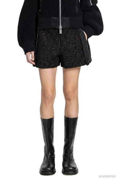 Sacai Nep Tweed X Denim Shorts In Black