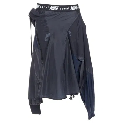 Pre-owned Sacai Nike Black Navy Nylon Deconstructed Windbreaker Patchwork Skirt S In Blue
