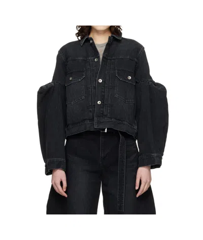 Sacai Non-stretch Denim Jacket In Burgundy