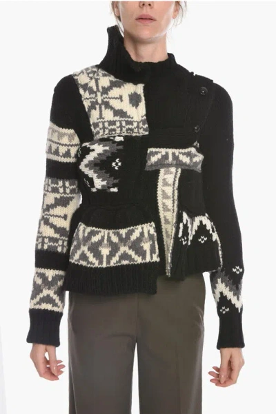 Sacai Nordic Asymmetric Sweather With Patchwork In Black