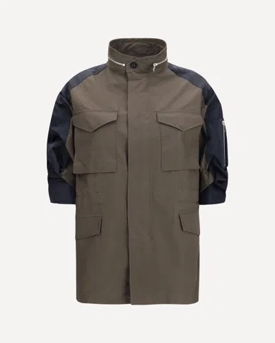 Sacai Nylon And Cotton Jacket With Three-quarter Sleeves In Multi