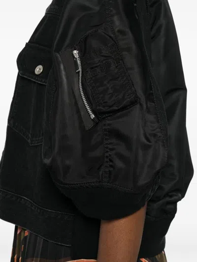 Sacai Nylon And Denim Jacket In Black