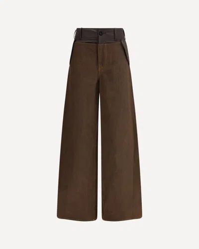 Sacai Nylon And Denim Jeans In Brown