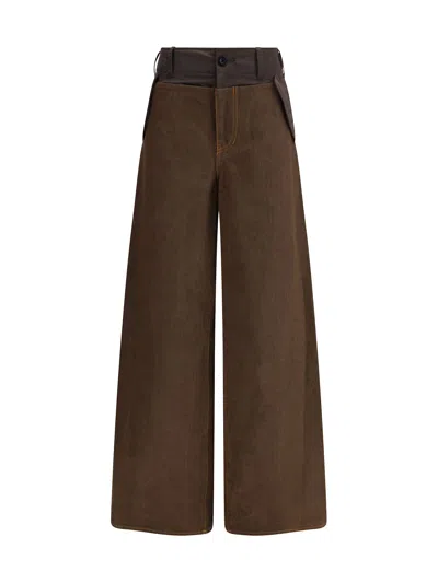 Sacai Nylon And Denim Jeans In Brown