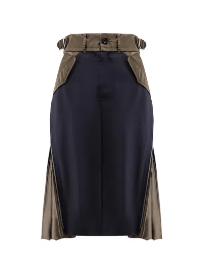 Sacai Nylon And Wool Midi Skirt In Blue