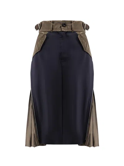 SACAI NYLON AND WOOL MIDI SKIRT