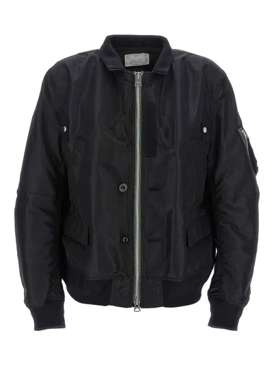 Sacai Nylon Bomber Jacket In Black