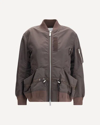 Sacai Nylon Bomber Jacket In Brown