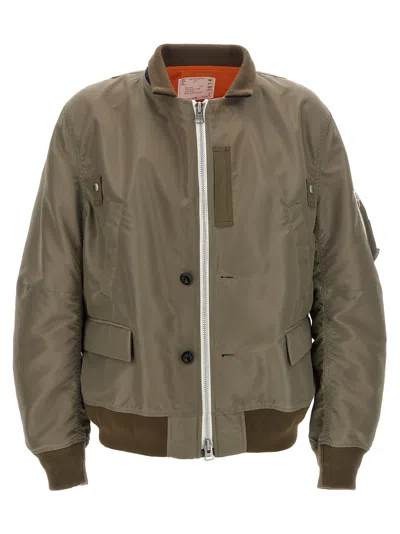 Sacai Nylon Bomber Jacket Casual Jackets And Parka Green
